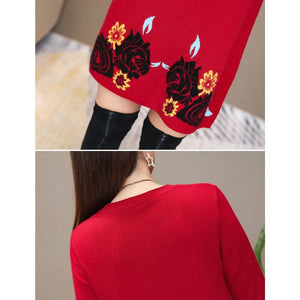 2019 New Women Sweater Pullover Autumn Winter Clothes O-neck Embroidery Knitted Cashmere Sweater Slim Large Size Sweater Female