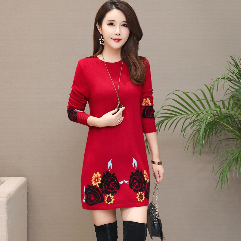 2019 New Women Sweater Pullover Autumn Winter Clothes O-neck Embroidery Knitted Cashmere Sweater Slim Large Size Sweater Female