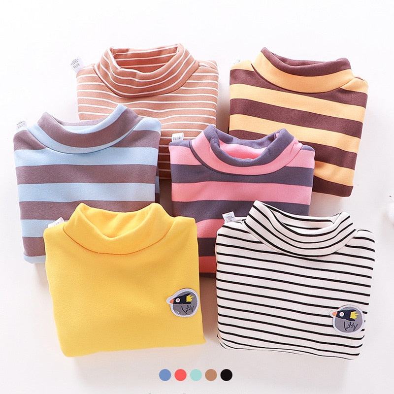 2020 Autumn Winter Clothes Children's Sweater Turtleneck Warm Fleece Cardigan for Kids Baby Girls Boys Pullover Shirt 1-12 years