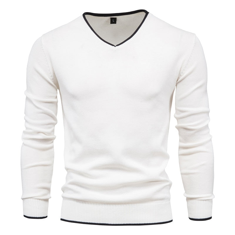 2020 New Cotton Pullover V-neck Men's Sweater Fashion Solid Color High Quality Winter Slim Sweaters Men Navy Knitwear