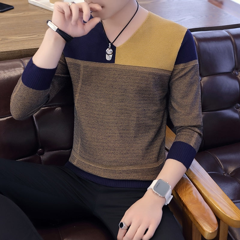 2020 hot-selling new male young student trendy Korean version flower contrast V-neck men's sweater knit sweater