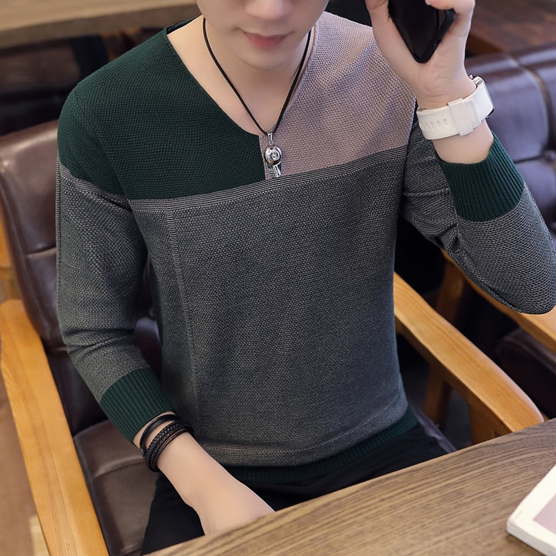 2020 hot-selling new male young student trendy Korean version flower contrast V-neck men's sweater knit sweater