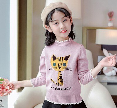 2021 Autumn Children's Clothes Girls Sweaters Printed Long Sleeve Girl Knitted Pullover Sweater For Girls Kids Casual Sweaters