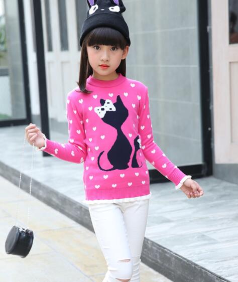 2021 Autumn Children's Clothes Girls Sweaters Printed Long Sleeve Girl Knitted Pullover Sweater For Girls Kids Casual Sweaters