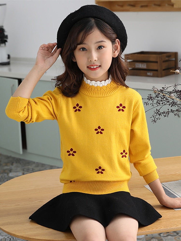 2021 Autumn Children's Clothes Girls Sweaters Printed Long Sleeve Girl Knitted Pullover Sweater For Girls Kids Casual Sweaters