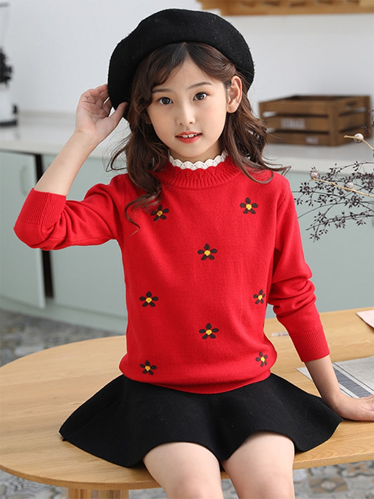 2021 Autumn Children's Clothes Girls Sweaters Printed Long Sleeve Girl Knitted Pullover Sweater For Girls Kids Casual Sweaters