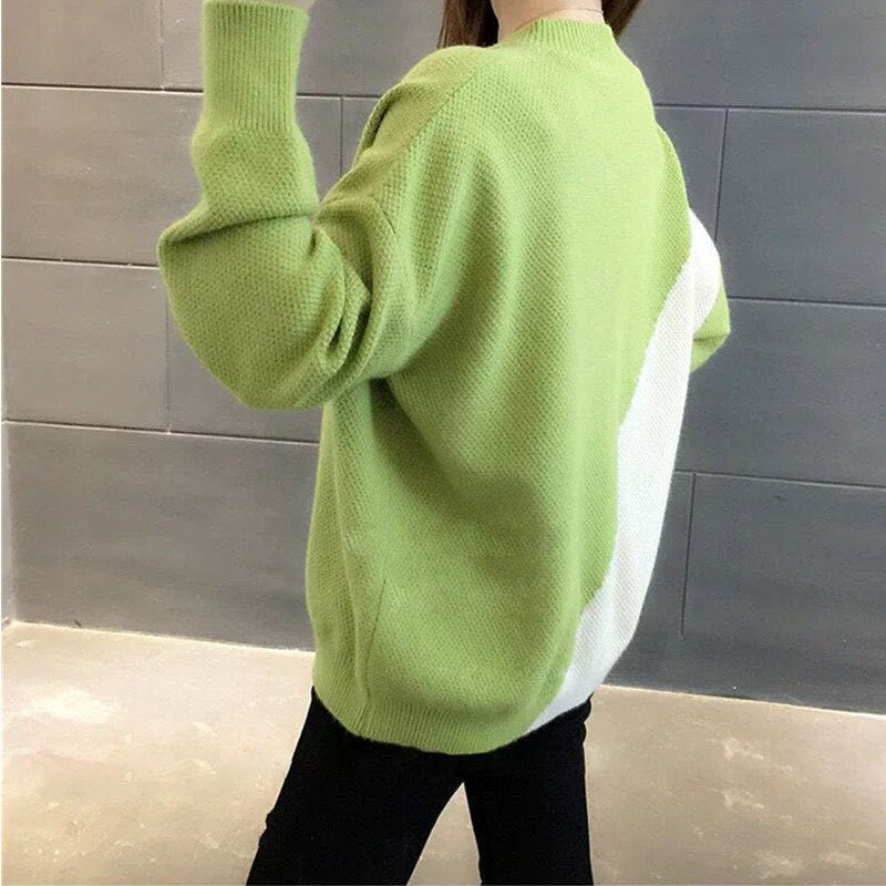 2021 Female Pullover Long Sleeve Autumn Winter Sweater Women's Korean Loose Outerwear Patchwork Cartoons knitted Tops Clothes