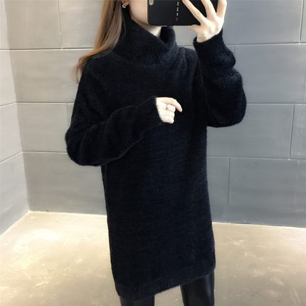 2021 New Autumn Winter Mink Velvet Sweater Women Pullover Loose Mid-Length Plus Size Clothes Fashion High-Neck Soft Tops
