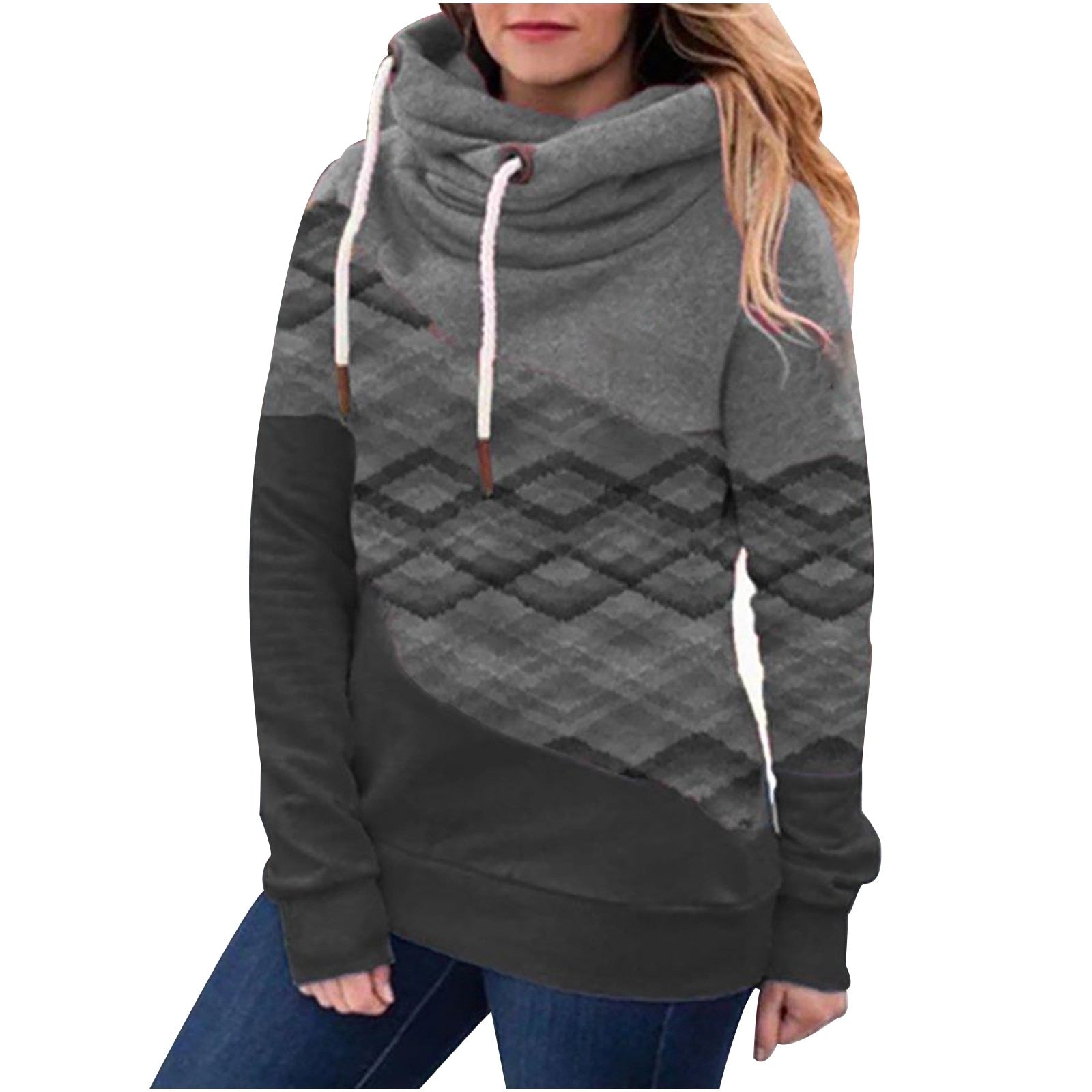 4# Women's Turtleneck Sweater Ladies Long-sleeved Top Stitching Printed Hooded Sweater Tops Winter Clothes Women Jersey Navidad