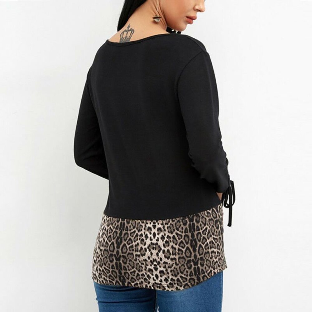 Autumn  Plus Size Sweater Women Long Sleeve Chic New Leopard Print Patchwork Spring Top Tees Femme Ladies Clothes