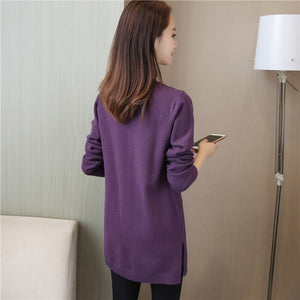 Autumn Winter Women Sweater New Solid Pullover Knitwear Sweater O-neck Long-sleeved Medium-length Sweater Female Clothes AA213