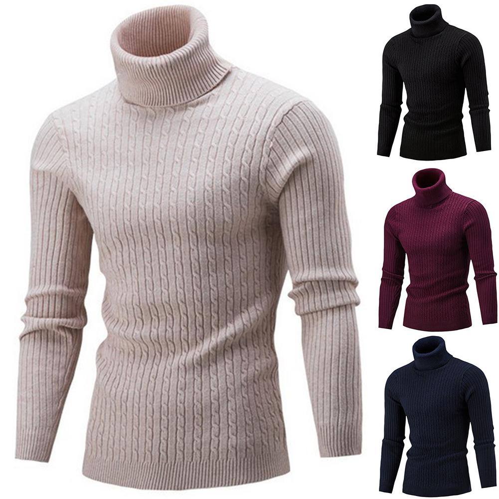 Fashion Men Turtleneck Solid Color Long Sleeve Knitted Sweater Pullover Top Sweater Men 2020 Winter Clothes Sweater For Men mens