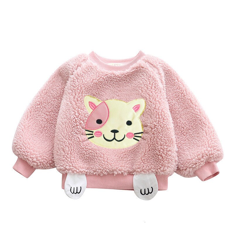 Girls fur sweater autumn winter kids cartoon thick velvet cute tops for baby children warm pullover clothes toddler outerwear