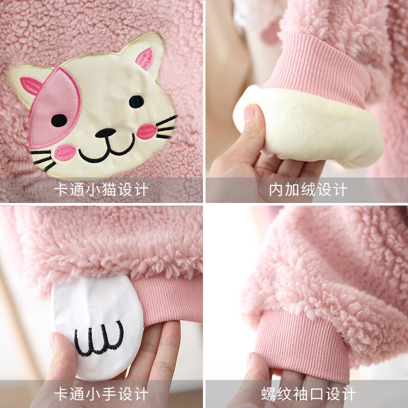 Girls fur sweater autumn winter kids cartoon thick velvet cute tops for baby children warm pullover clothes toddler outerwear