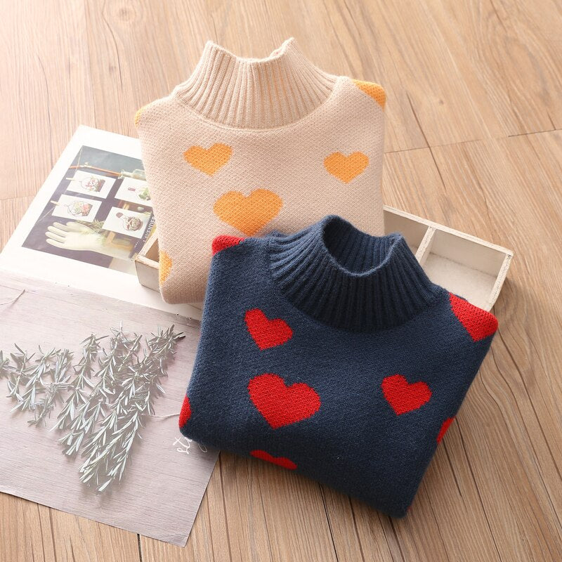 Heart Sweaters Kids Clothes 2020 Winter New Teens Child Warm Pullover Knitted Wear For Girls Casual Tops 6 7 8 10 11 12 13 Years