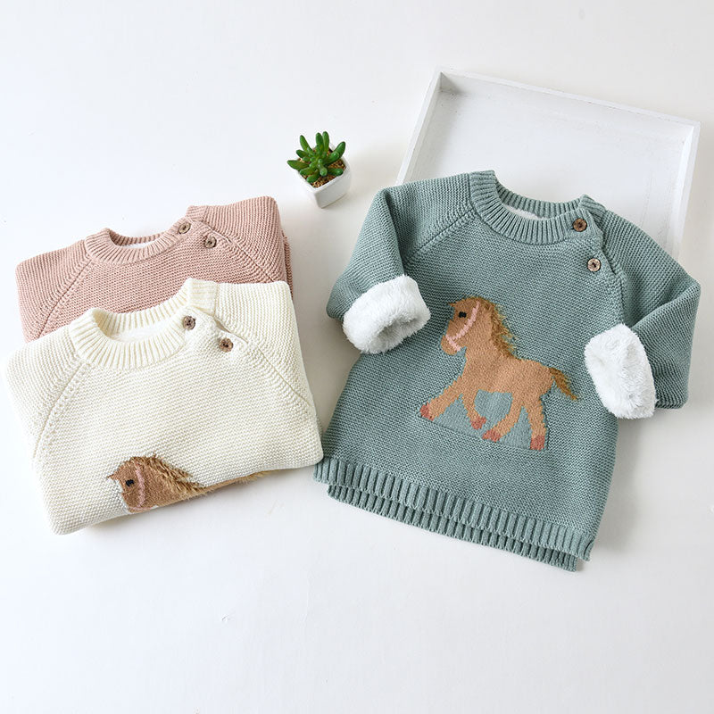 Kids Boys Girls Sweaters Clothes Baby Toddler Warm Sweater Coats Children Cartoon Thicken Tops Wool Pullovers Clothing