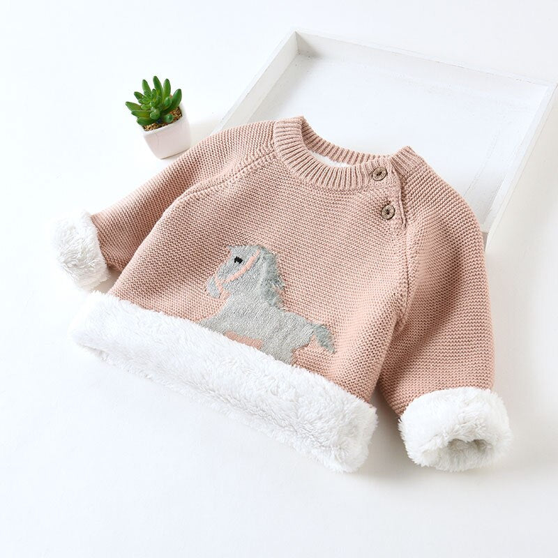 Kids Boys Girls Sweaters Clothes Baby Toddler Warm Sweater Coats Children Cartoon Thicken Tops Wool Pullovers Clothing