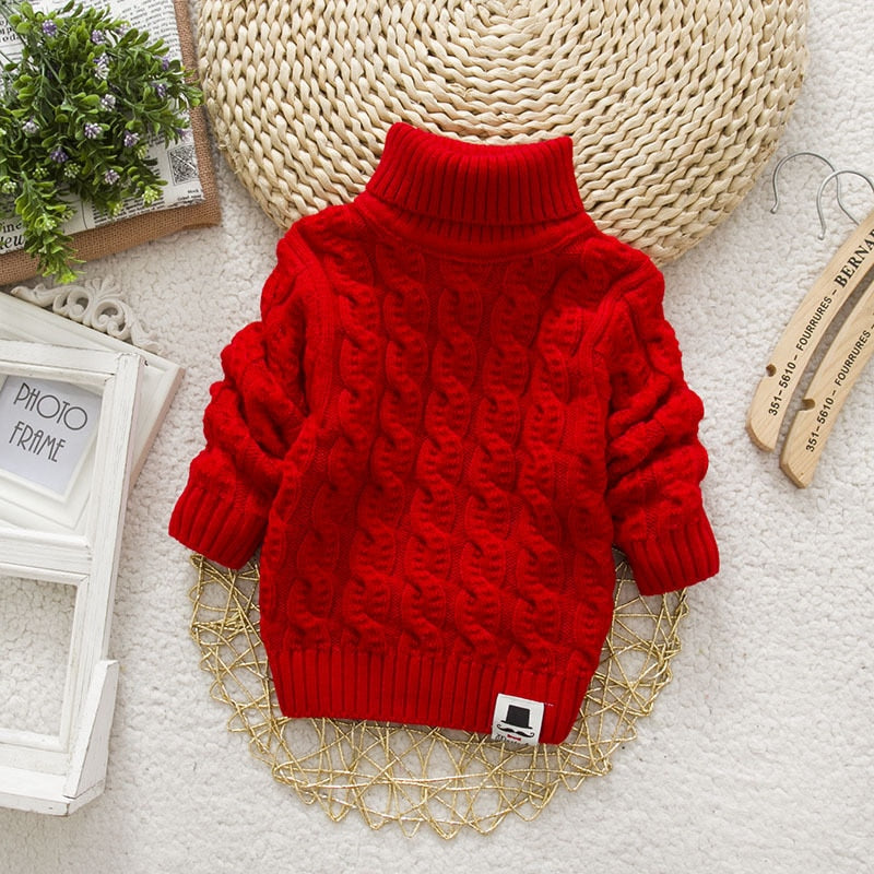 Kids Girl Sweater Tricots Turtleneck Pullover Baby Winter Tops Solid Color Sweaters Autumn Boy Girl Warm Sweater Pull
