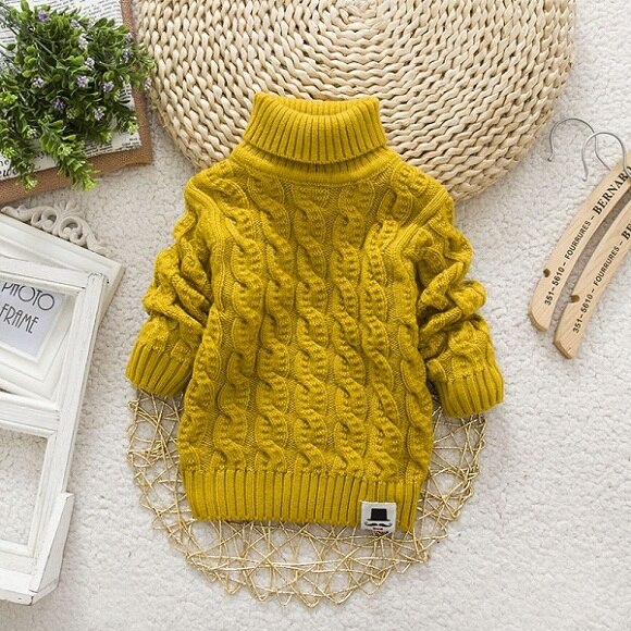 Kids Girl Sweater Tricots Turtleneck Pullover Baby Winter Tops Solid Color Sweaters Autumn Boy Girl Warm Sweater Pull