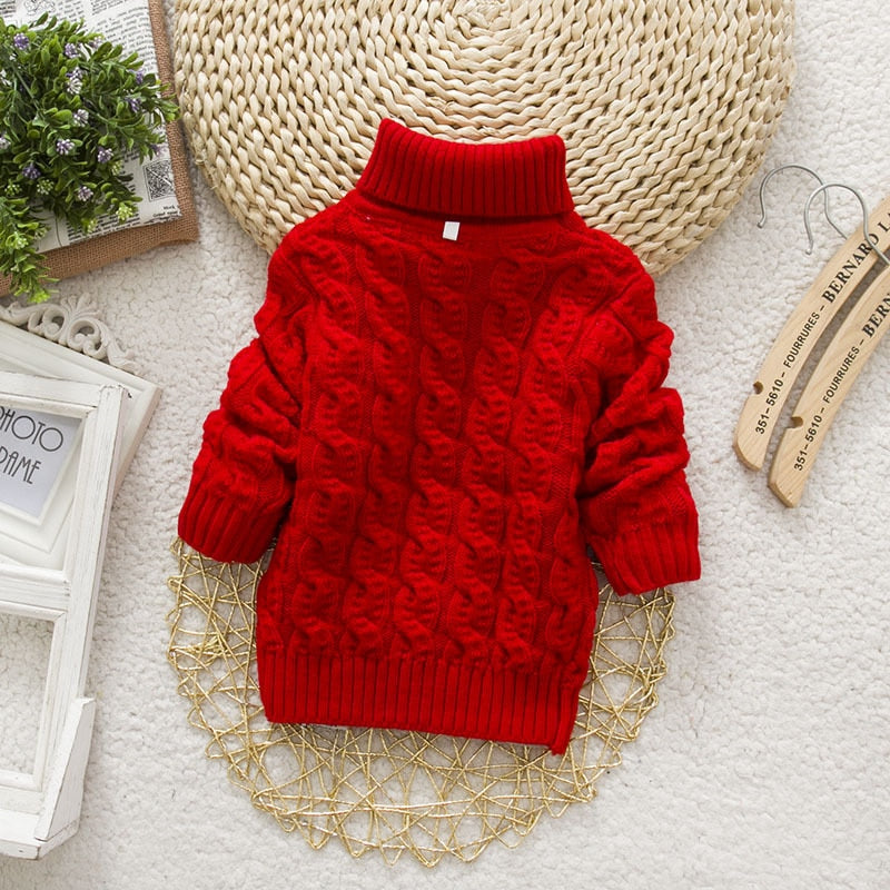Kids Girl Sweater Tricots Turtleneck Pullover Baby Winter Tops Solid Color Sweaters Autumn Boy Girl Warm Sweater Pull