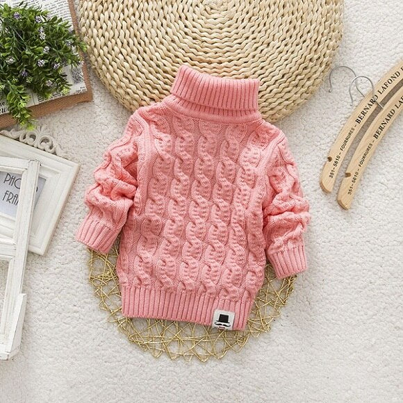 Kids Girl Sweater Tricots Turtleneck Pullover Baby Winter Tops Solid Color Sweaters Autumn Boy Girl Warm Sweater Pull