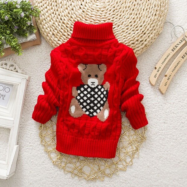 Kids Girl Sweater Tricots Turtleneck Pullover Baby Winter Tops Solid Color Sweaters Autumn Boy Girl Warm Sweater Pull