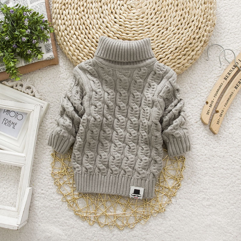 Kids Girl Sweater Tricots Turtleneck Pullover Baby Winter Tops Solid Color Sweaters Autumn Boy Girl Warm Sweater Pull