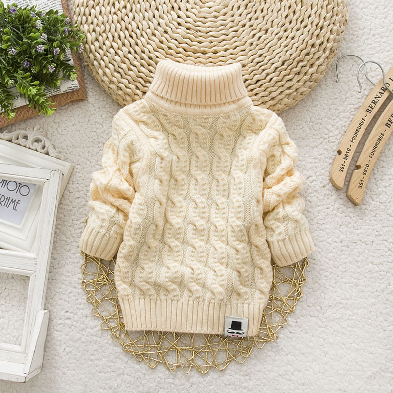 Kids Girl Sweater Tricots Turtleneck Pullover Baby Winter Tops Solid Color Sweaters Autumn Boy Girl Warm Sweater Pull