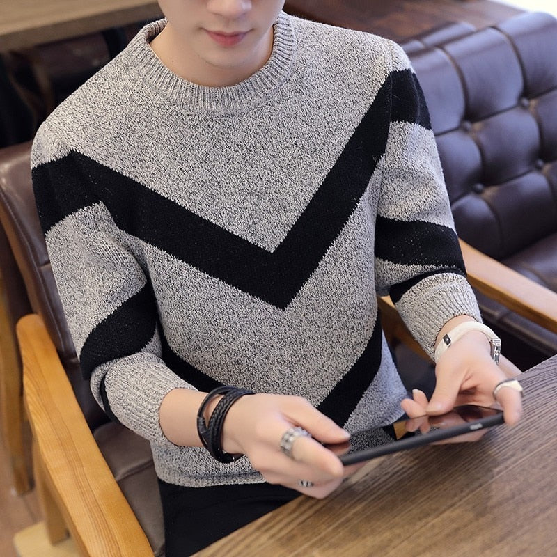 Korea Grey Sweaters And Pullovers Men Long Sleeve Knitted Sweater High Quality Winter Pullovers Homme Warm Navy Coat 3xl Newest