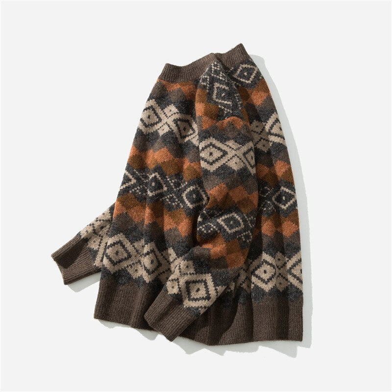 Men's Sweater 2020 New Spring Autumn Geometric Print Sweater Pull Homme Casual Loose Vintage Pullover Sweaters Men