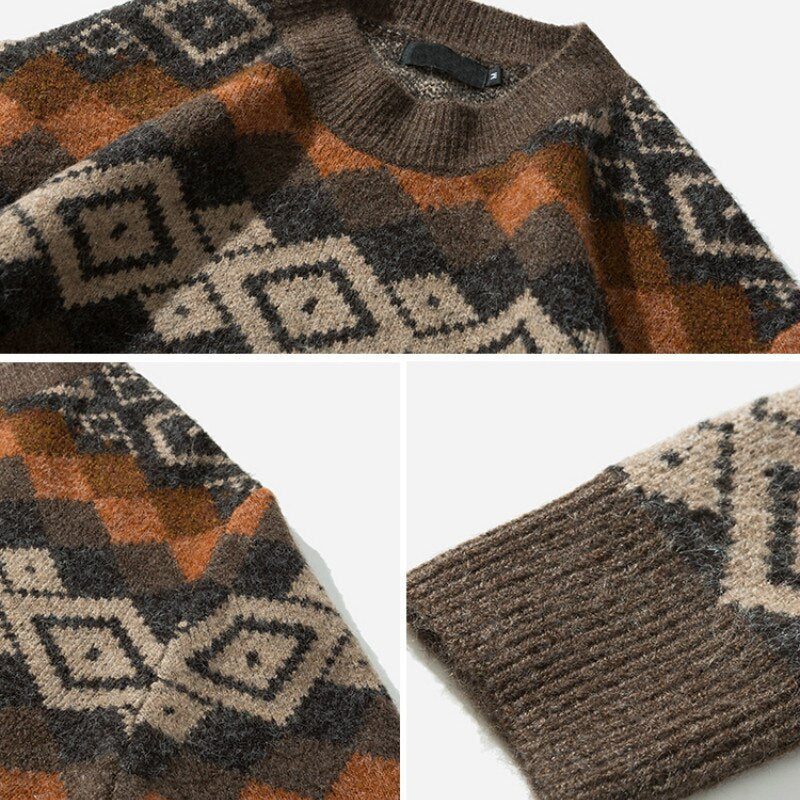 Men's Sweater 2020 New Spring Autumn Geometric Print Sweater Pull Homme Casual Loose Vintage Pullover Sweaters Men