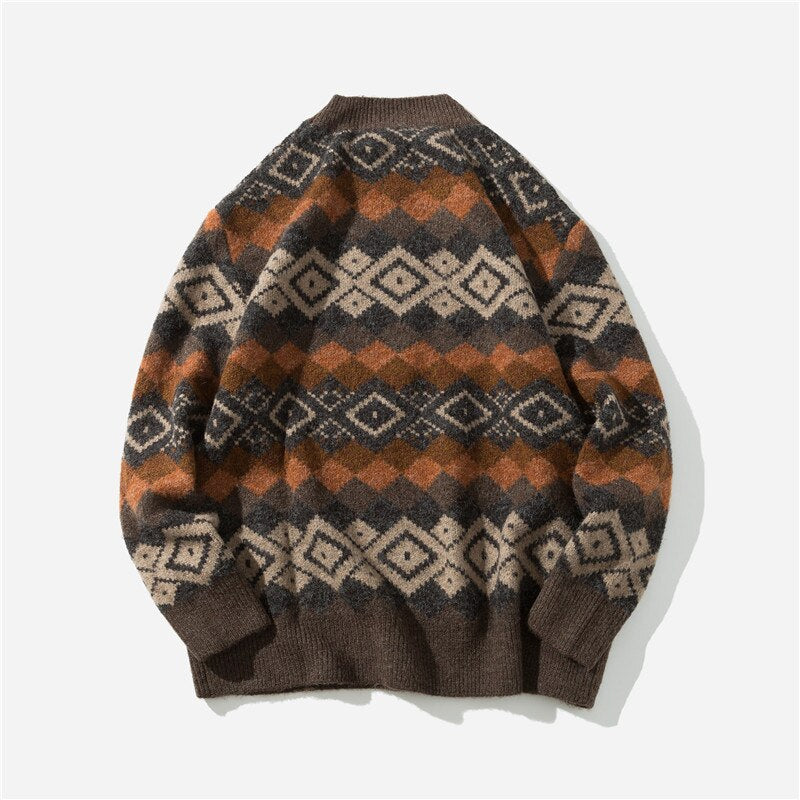 Men's Sweater 2020 New Spring Autumn Geometric Print Sweater Pull Homme Casual Loose Vintage Pullover Sweaters Men