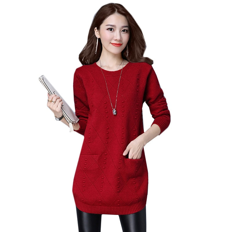 New Autumn Winter Women Sweaters Knit Pullover Solid Color O-neck Long-sleeved Sweaters Fashion Loose Knit Pullover Women Tops