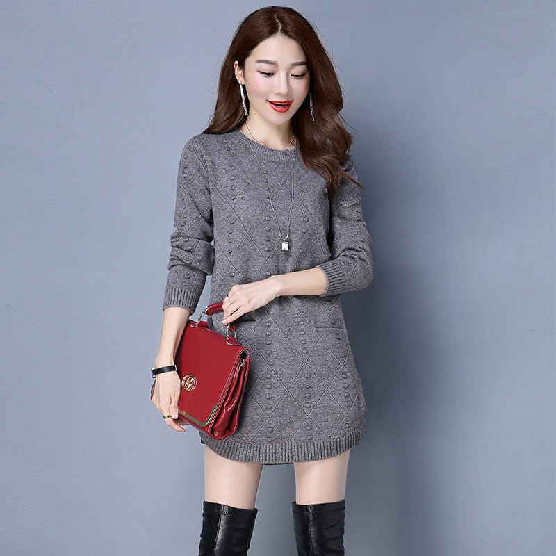 New Autumn Winter Women Sweaters Knit Pullover Solid Color O-neck Long-sleeved Sweaters Fashion Loose Knit Pullover Women Tops