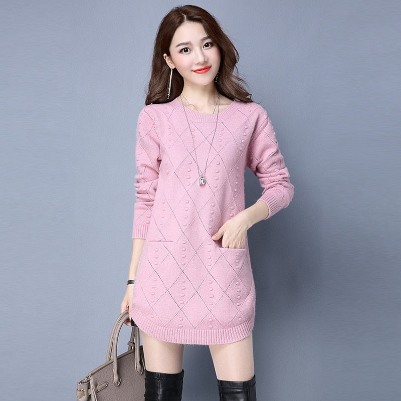 New Autumn Winter Women Sweaters Knit Pullover Solid Color O-neck Long-sleeved Sweaters Fashion Loose Knit Pullover Women Tops