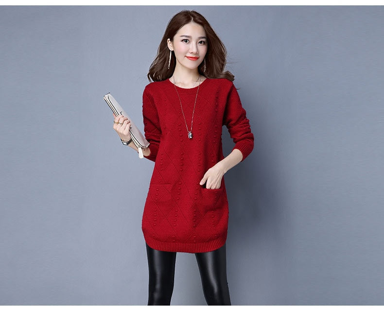 New Autumn Winter Women Sweaters Knit Pullover Solid Color O-neck Long-sleeved Sweaters Fashion Loose Knit Pullover Women Tops