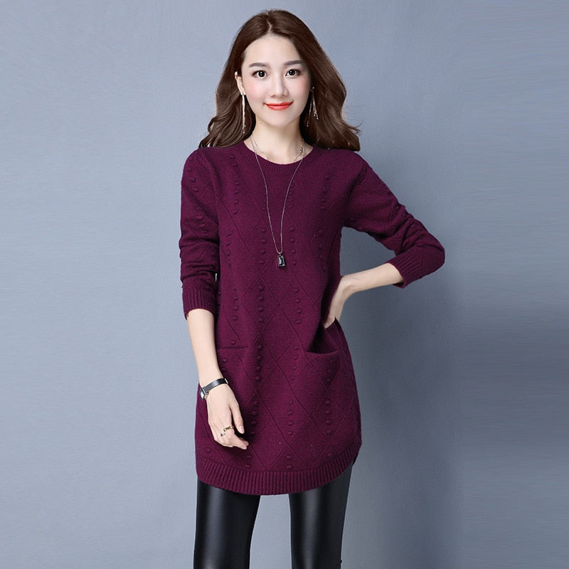 New Autumn Winter Women Sweaters Knit Pullover Solid Color O-neck Long-sleeved Sweaters Fashion Loose Knit Pullover Women Tops