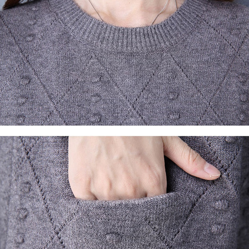 New Autumn Winter Women Sweaters Knit Pullover Solid Color O-neck Long-sleeved Sweaters Fashion Loose Knit Pullover Women Tops