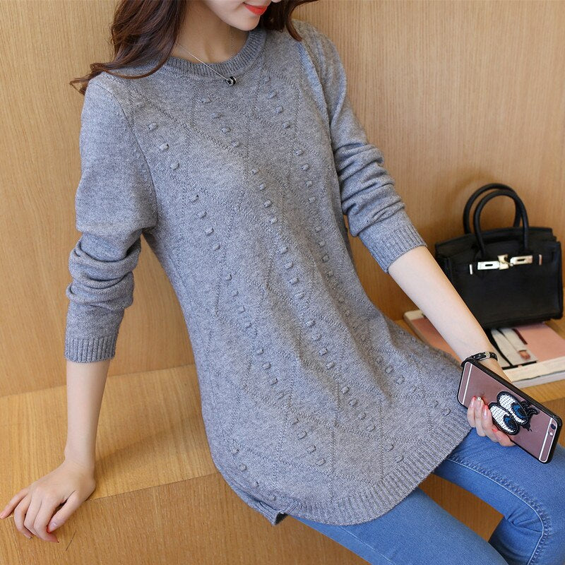 New Fashion 2020 Women Autumn Winter Long Knitted Sweater Pullovers Dress Casual Korean Clothes Warm Female O-Neck Tops