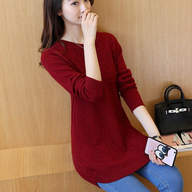 New Fashion 2020 Women Autumn Winter Long Knitted Sweater Pullovers Dress Casual Korean Clothes Warm Female O-Neck Tops