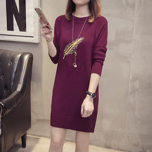 New Fashion 2020 Women Autumn Winter Long Sweater Pullovers Dress Casual Warm Female Knitted Clothes Thick Warm Tops