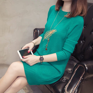 New Fashion 2020 Women Autumn Winter Long Sweater Pullovers Dress Casual Warm Female Knitted Clothes Thick Warm Tops