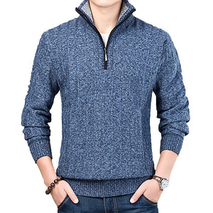 New Winter Men's Sweater Casual Pullover Mens Warm Sweaters Man Slim Stand Collar Knitted Pullovers Male Coats Half Zip Sweater