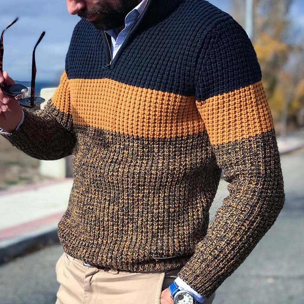 Sweater Men Clothes Color Block Fashion Man Slim Plus Size Knitted Pullover Long Sleeve Top Autumn Winter Mens Sweaters Knit