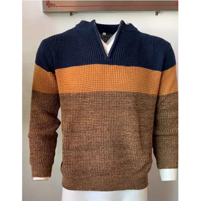 Sweater Men Clothes Color Block Fashion Man Slim Plus Size Knitted Pullover Long Sleeve Top Autumn Winter Mens Sweaters Knit