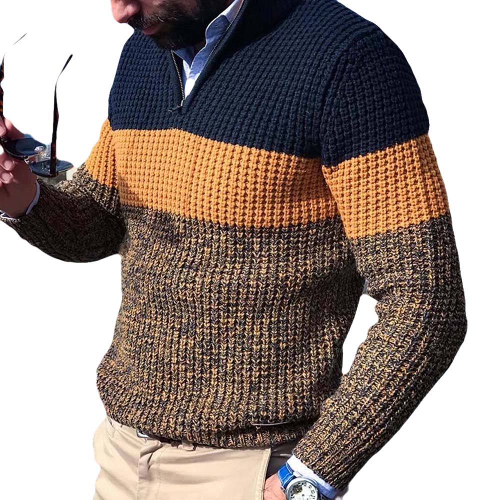 Sweater Men Clothes Color Block Fashion Man Slim Plus Size Knitted Pullover Long Sleeve Top Autumn Winter Mens Sweaters Knit