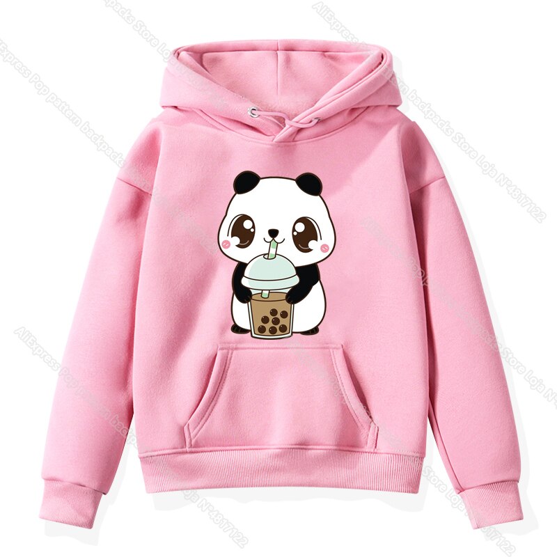 The Cute Corgi Panda Cat Drinks Milk Tea Hoodie Toddler Kids Baby Kawaii Cartoon Sweatshirts Harajuku Children Warm Pullover