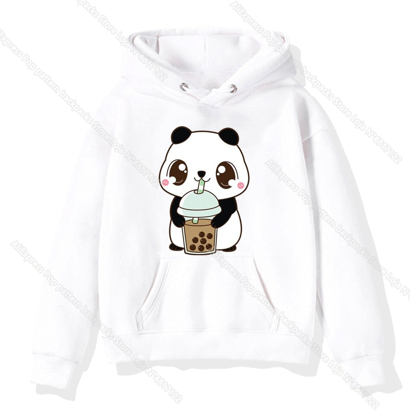 The Cute Corgi Panda Cat Drinks Milk Tea Hoodie Toddler Kids Baby Kawaii Cartoon Sweatshirts Harajuku Children Warm Pullover