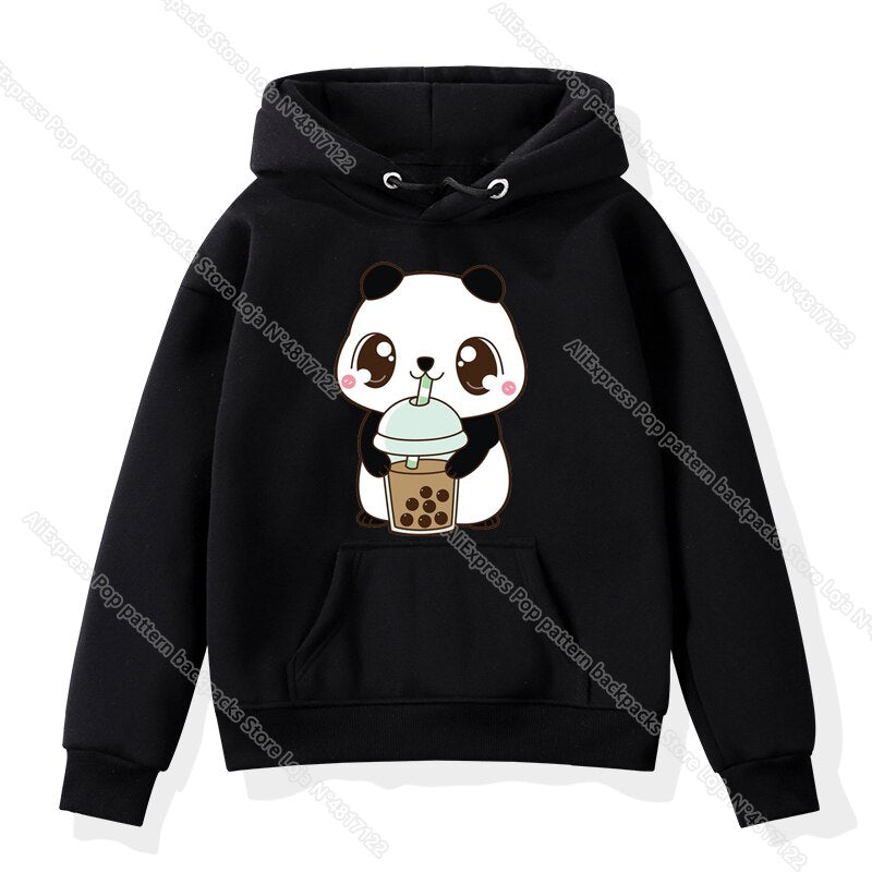 The Cute Corgi Panda Cat Drinks Milk Tea Hoodie Toddler Kids Baby Kawaii Cartoon Sweatshirts Harajuku Children Warm Pullover