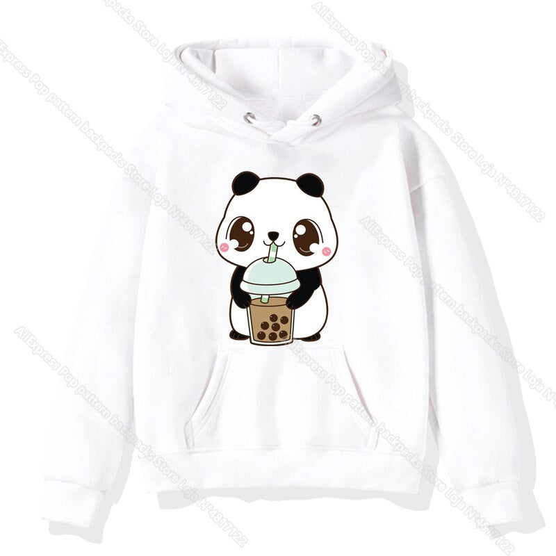 The Cute Corgi Panda Cat Drinks Milk Tea Hoodie Toddler Kids Baby Kawaii Cartoon Sweatshirts Harajuku Children Warm Pullover